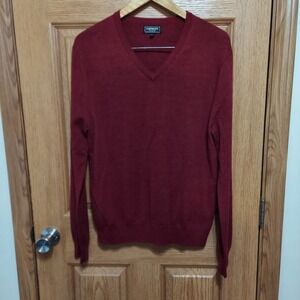 Express Men's Large Extra Fine Merino Wool Modern‎ Fit V-Neck Sweater Red